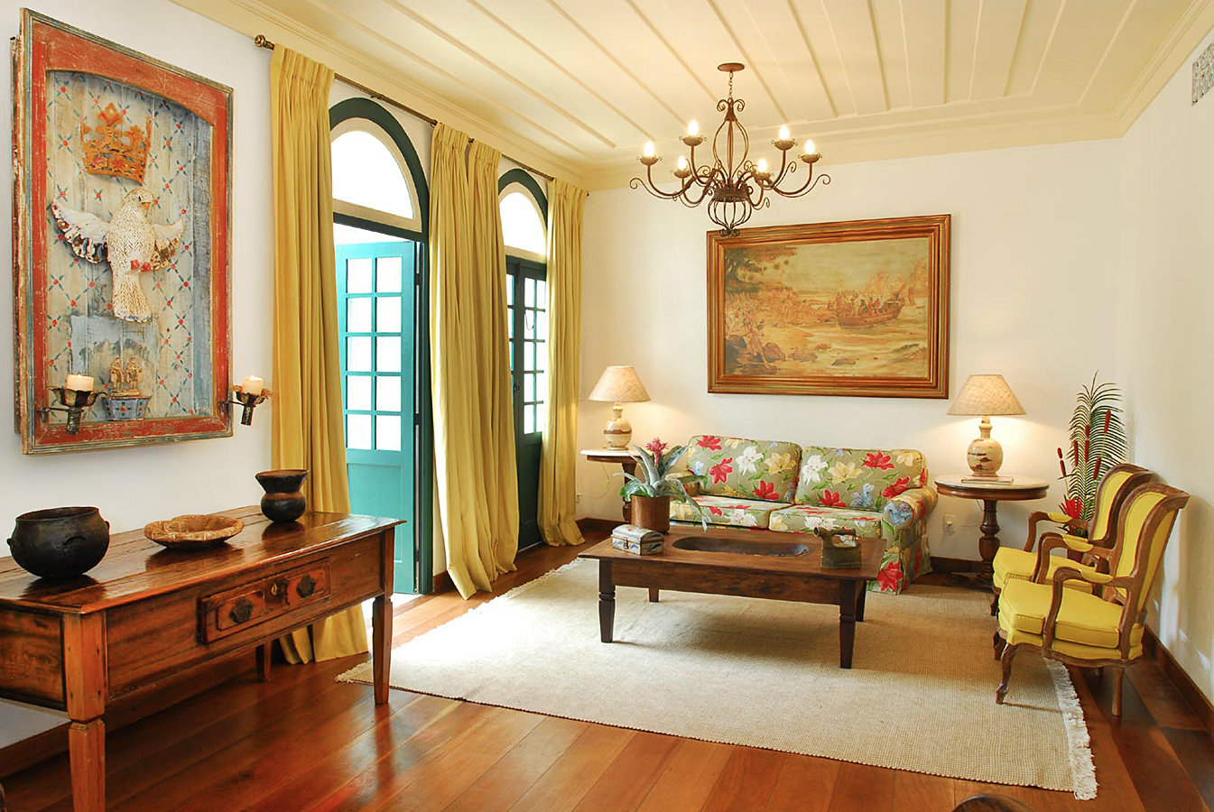 Hotel lobby. Most of the hotel is furnished in antique and colonial styles