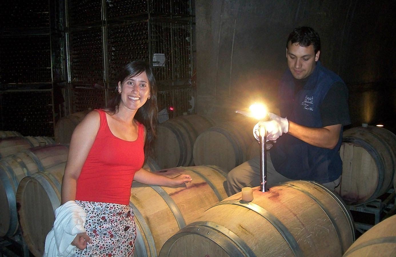 Take in the ruby-red colored wines, and enjoy a glass, taken right out of the barrel