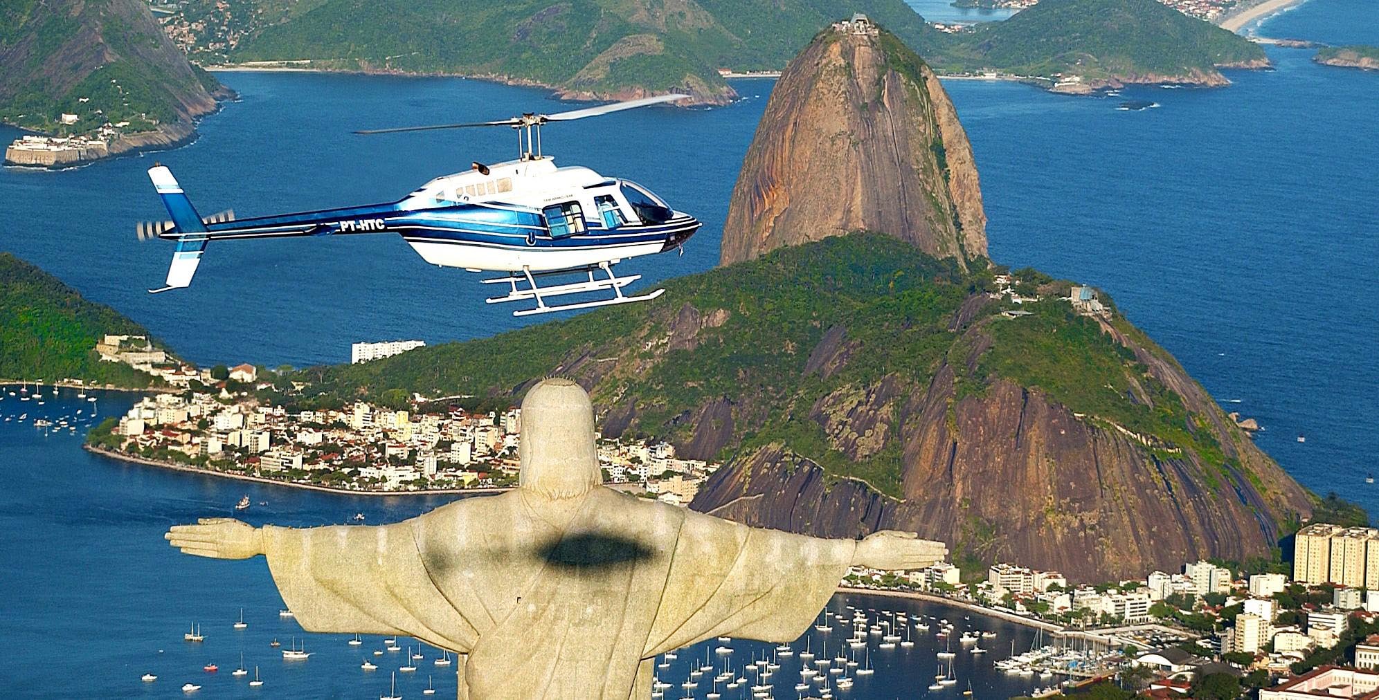 Flying around the Corcovado mountain and Sugar Loaf