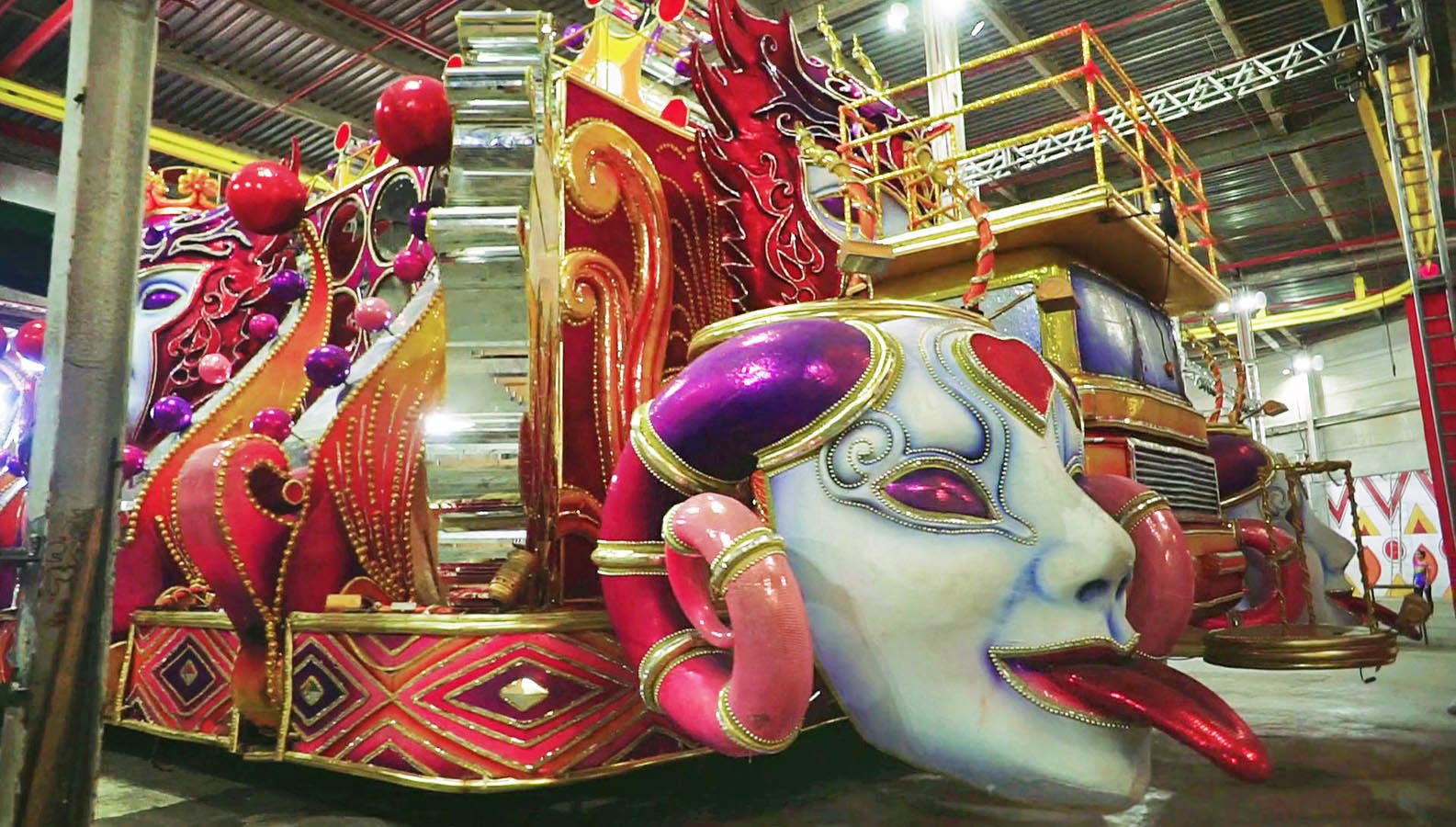 A lineup of "floats" at Rio Grande Samba school&rsquo;s warehouse