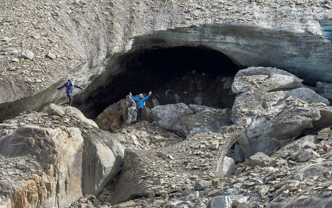 Exploring one of the rocky caves in the area