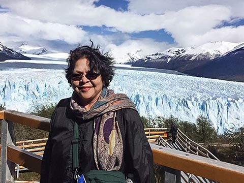 Geeta with the stunning Perito Moreno Glacier