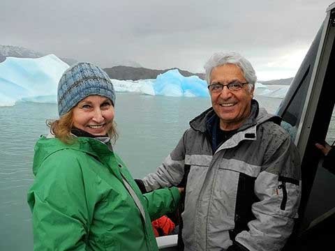 Hamid and Lindsay on a glaciers navigation in El Calafate