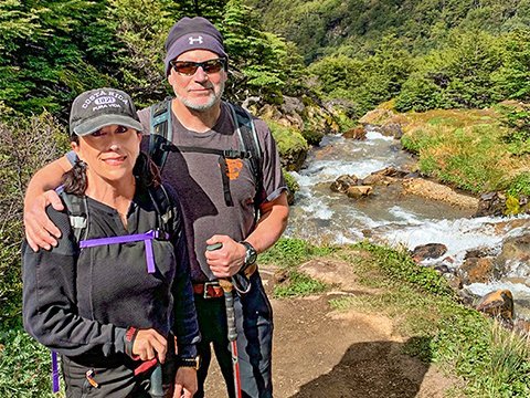 Jeffrey and Elena hiking the landscapes of Bariloche